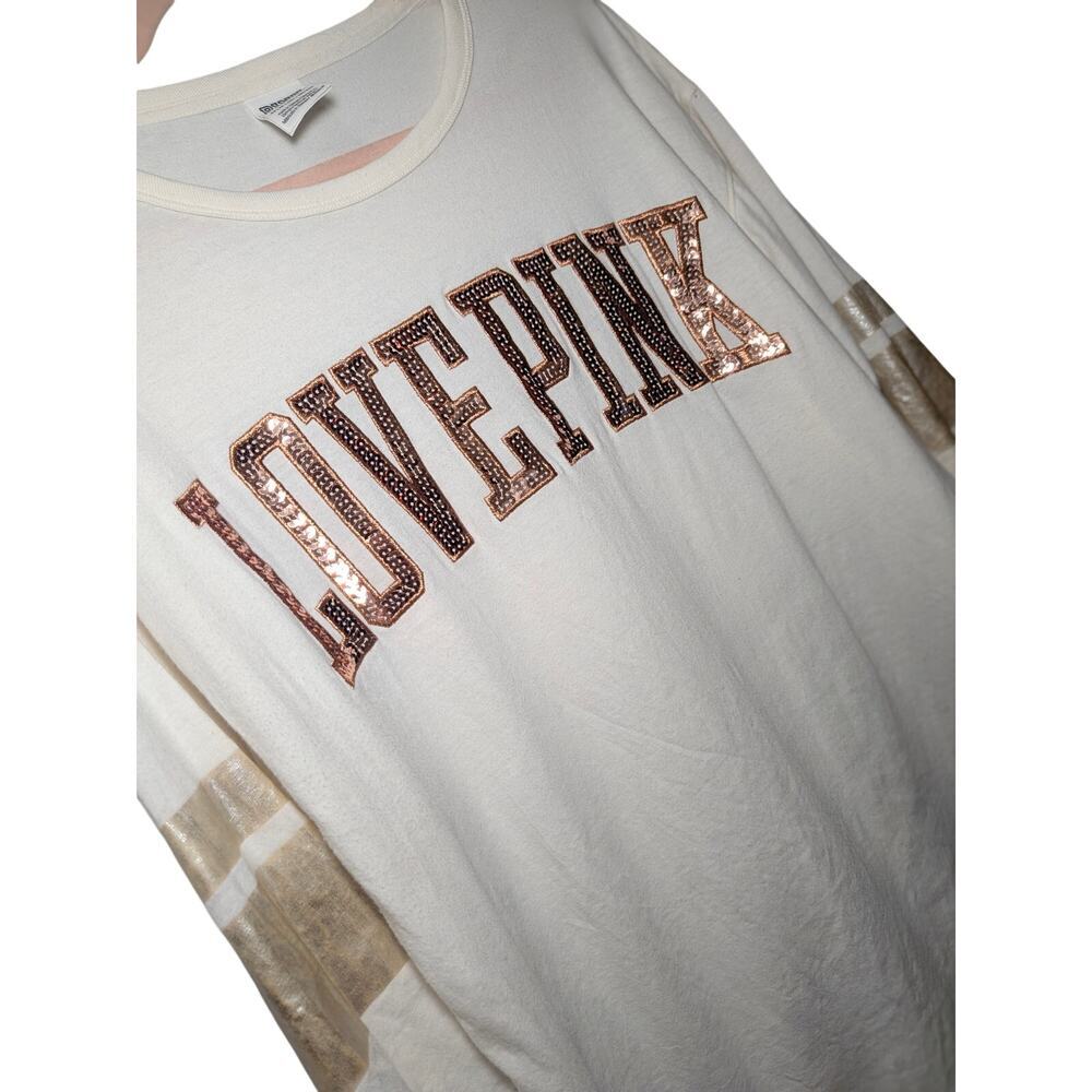 Victoria's Secret PINK LOVE PINK Sequin Graphic Long Sleeve Shirt XS White - Picture 2 of 4